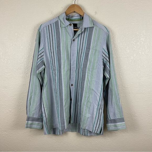 Tommy Bahama Striped Button Front Long Sleeve Silk Blend Top Size Small Men - Picture 1 of 16